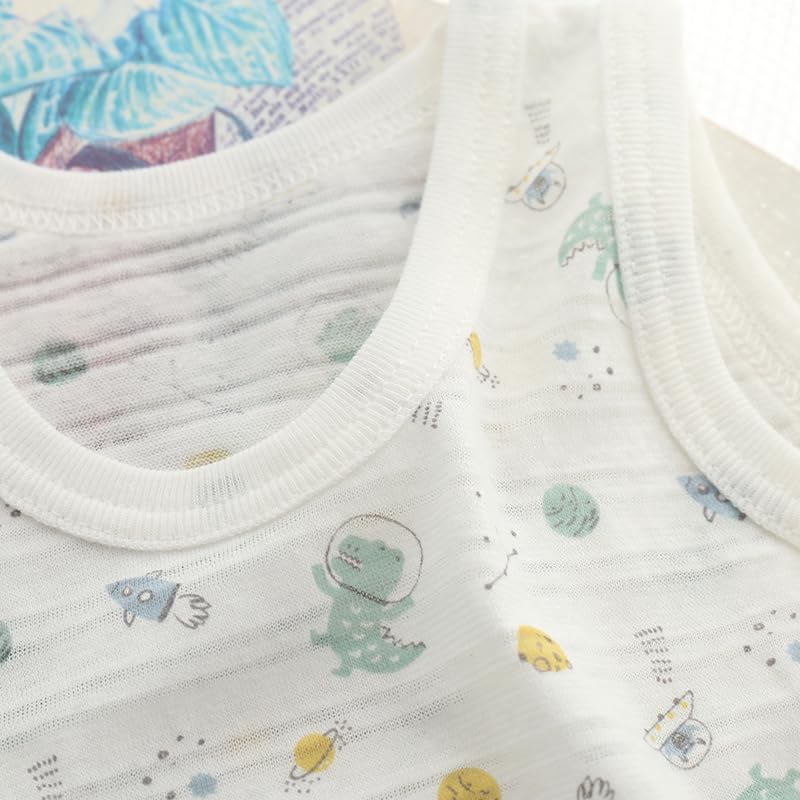 Детское боди нижнее белье сетка лето синий динозавр 80СМ [Baby koi] одежда, набор из 3 предметов, футболка, ромпер, рисунок, комбинезон, майка, рисунок,