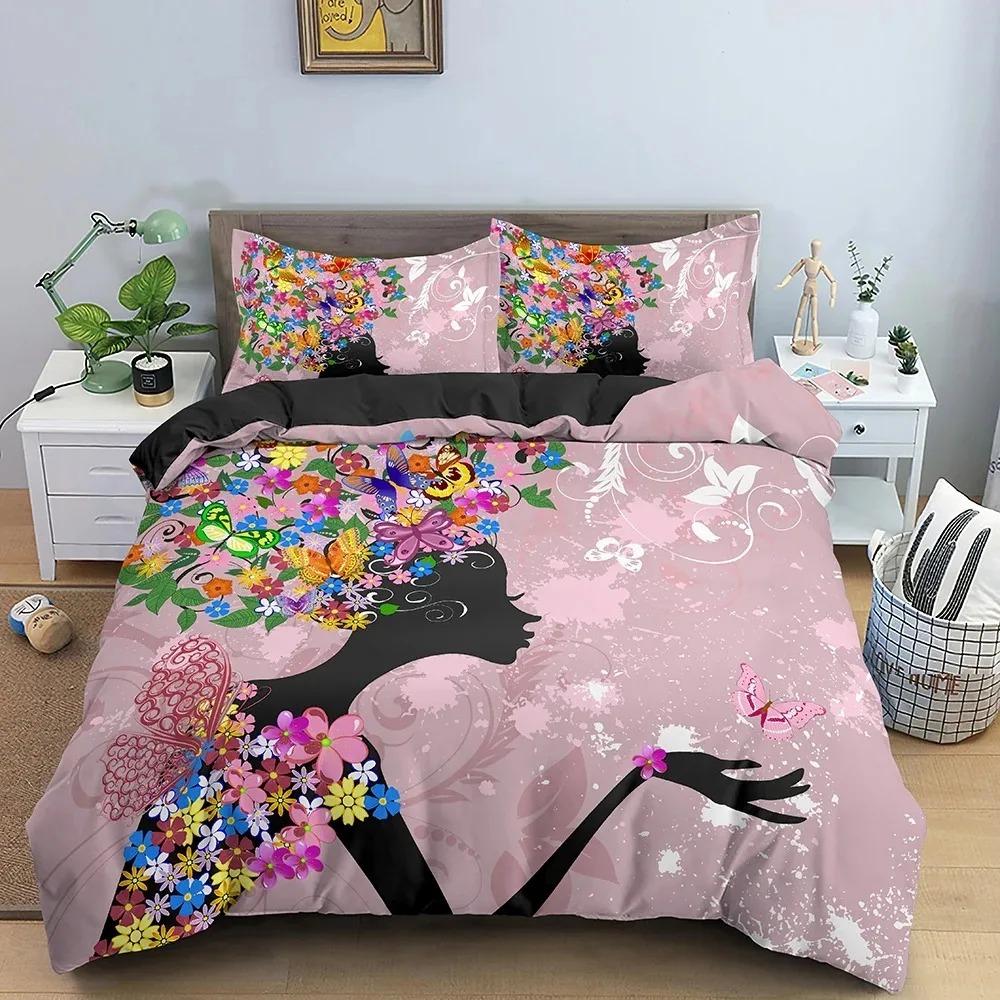 Beautiful Girl Cartoon Bedding Set Boys Girls Twin Queen Size Duvet Cover Pillowcase Bed Boys Adult Fashion Home Textileextile