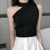 Summer Sexy Off Shoulder Slim Fit Knitted Tank Tops Women Black Sleeveless Irregular Women's Camis Hollow Skew Collar Halter Fashion Tanks Vest 24992
