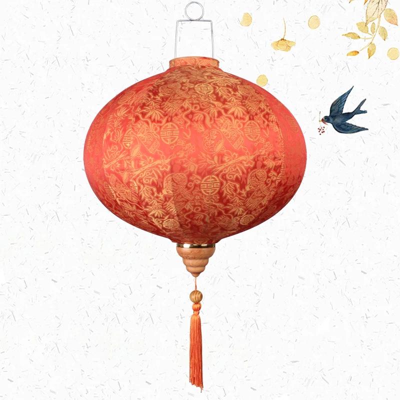 Chinese Floral Silk Lanterns 12/14 Inch Japan Vietnam Mid-autumn Traditional Lantern For New Year Wedding Party Spring Decor