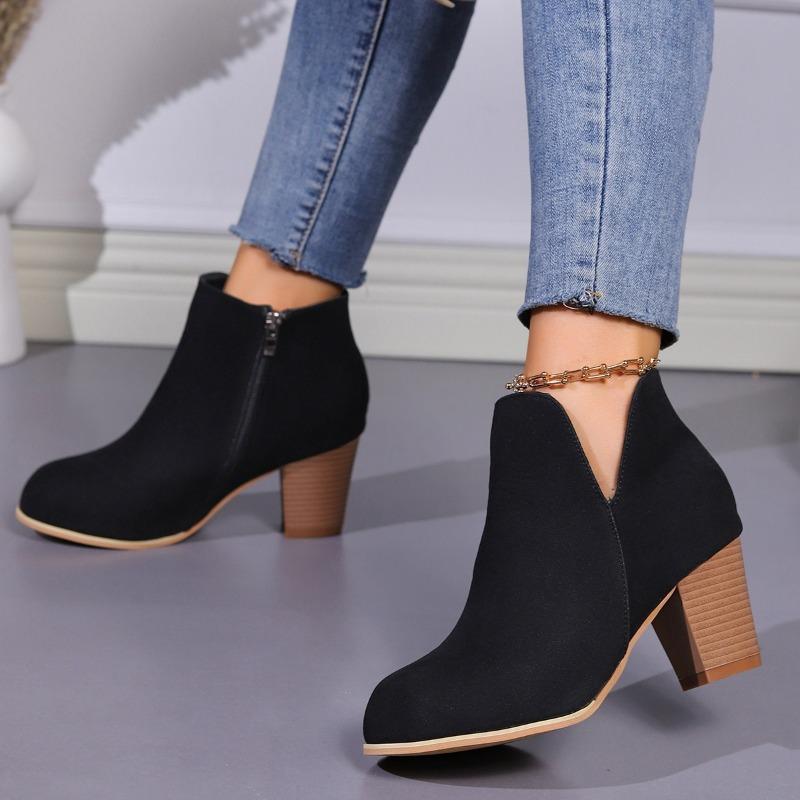 Large Size High-heeled Fashion Boots Autumn and Winter New Short Tube Outer Wear Side Zipper Fashion Women's Boots Wish