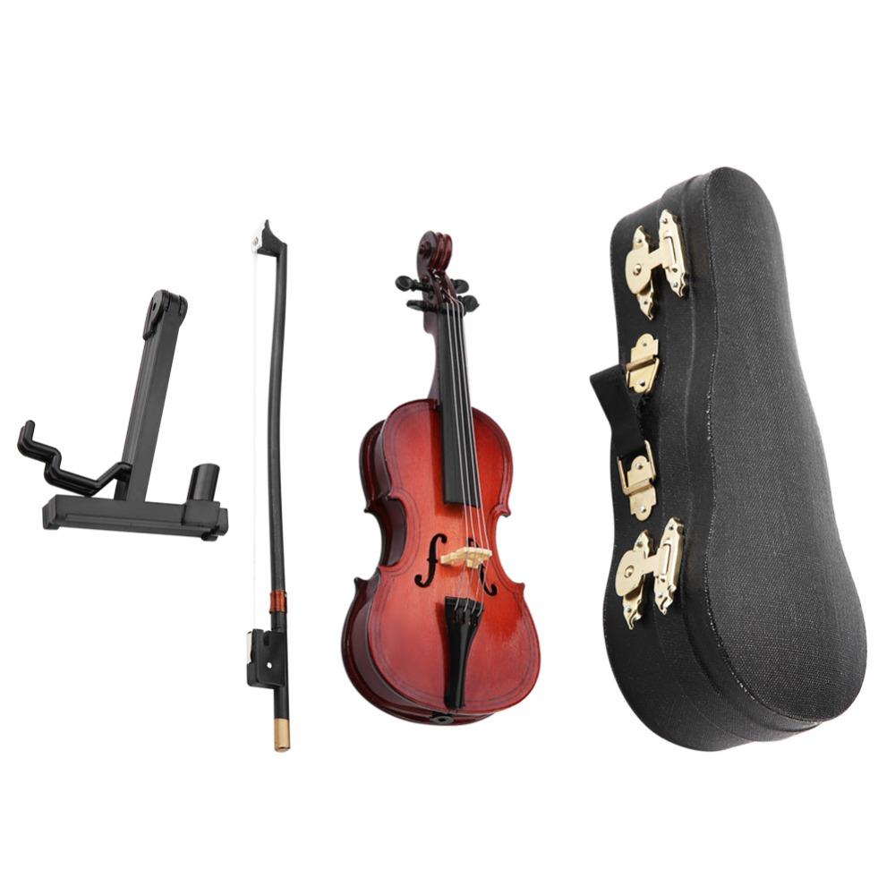 4pcs With Case Wooden Miniature Cello Wooden Violin Replica Collectible Figurine Home Decoration