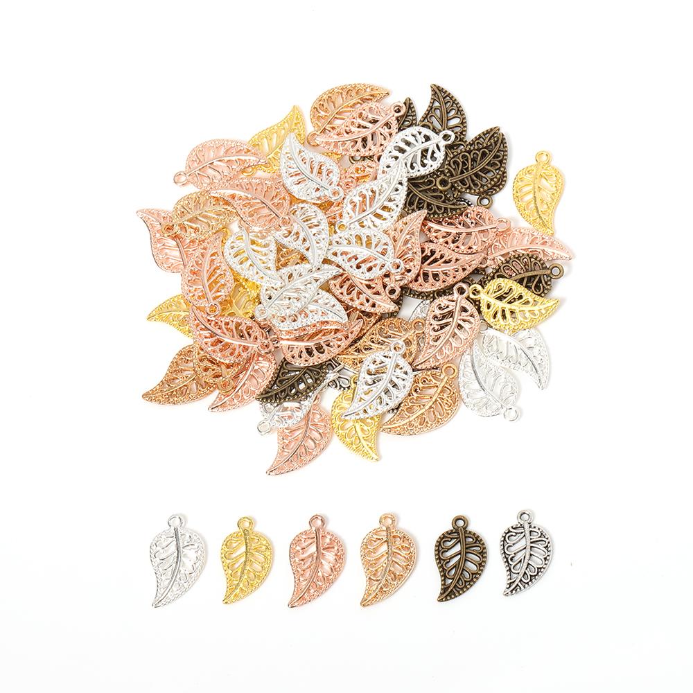 50pcs 17x9mm Tree Leaf Charms Pendants Small Metal Leaf Pendants for Bracelet Accessories Jewelry Findings Making Wholesale DIY