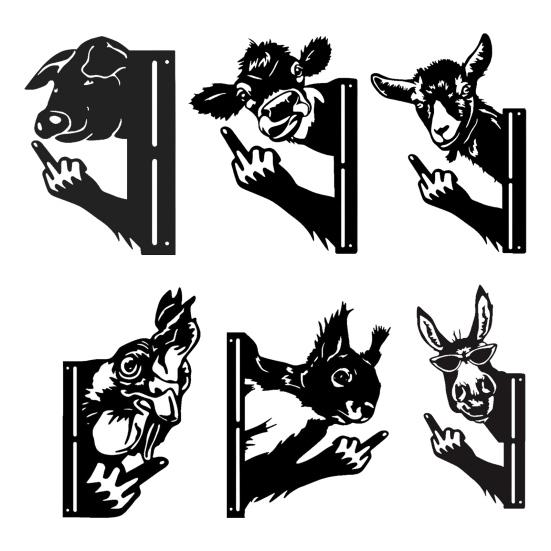 Подглядывающее Животное Металлическая Табличка Знак Белки с Средним Пальцем Деревенский Декор Двора Петух Осел Животное Украшение для Угла Дерева Забора Улицы