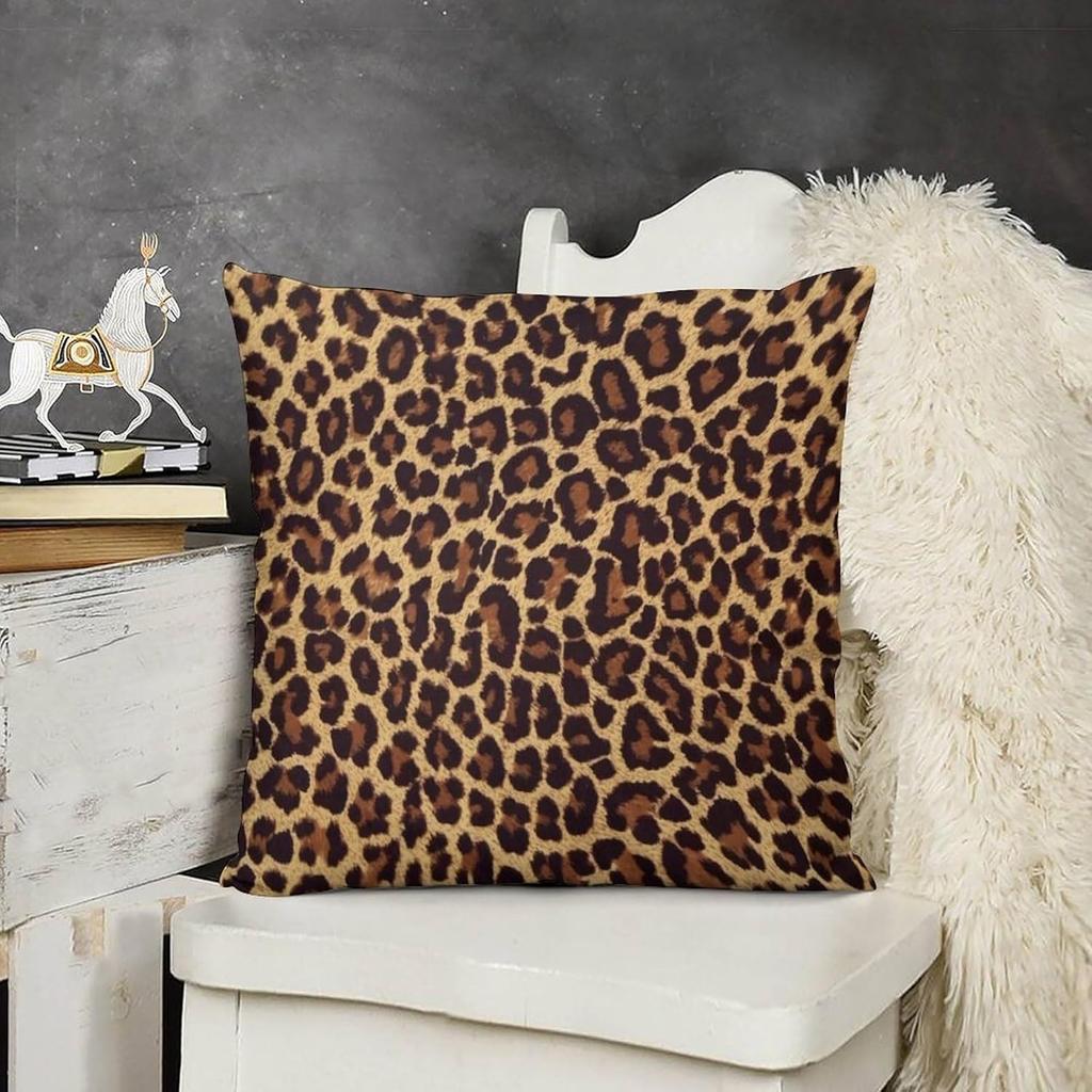 Cheetah Leopard Brown Decorative Throw Pillow Covers 18x18 Inch Farmhouse Cushion Cover Plush Pillow Case for Couch Sofa Bed Outdoor Home Decor