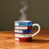 Hand-Painted Book Mug 3D Glass Design Novelty Stacked Book Coffee Cup Literary Gift for Teachers & Book Lovers