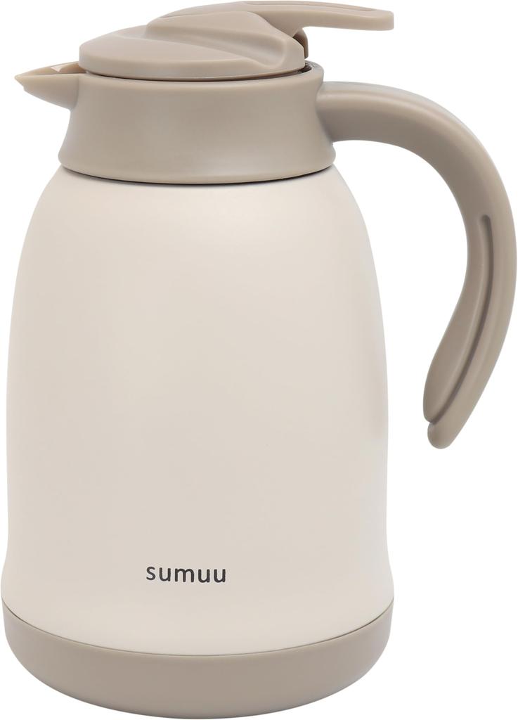 Estale Table Pot Thermos Vacuum Insulation Insulation 1300ml Stylish Matte Color White Sumuu Meebo Double-Layer Cold/Hot