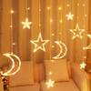 Twinkle Star/Moon Fairy Light Ornament Curtain String Lights for Bedroom Ramadan Birthday Christmas Indoor Decorations