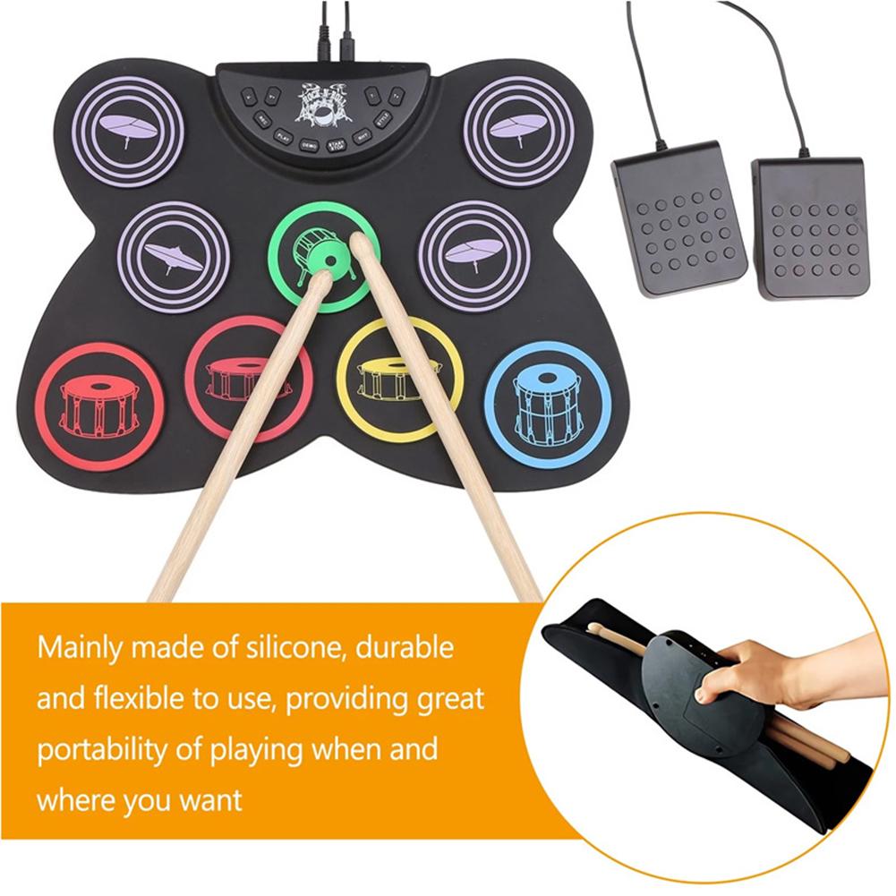Roll Drum Pedal Controller Roll Up Drum Practice Pad USB with Drum Sticks Touch Sensitivity Great Holiday Birthday Gift for Kids