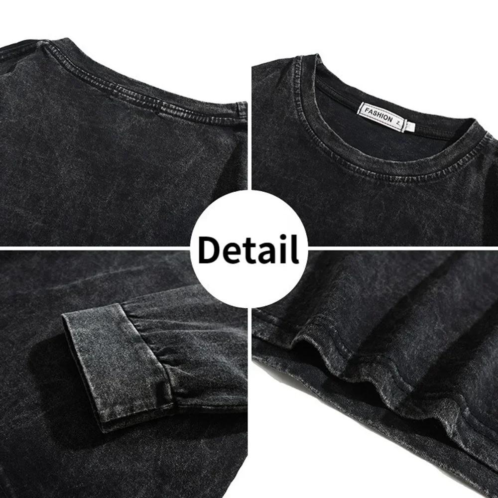 American Retro T Shirts Men Oversized T-shirt Men Loose Long Sleeve Shirt Vintage Hip Hop Y2K Style Men's Streetwear