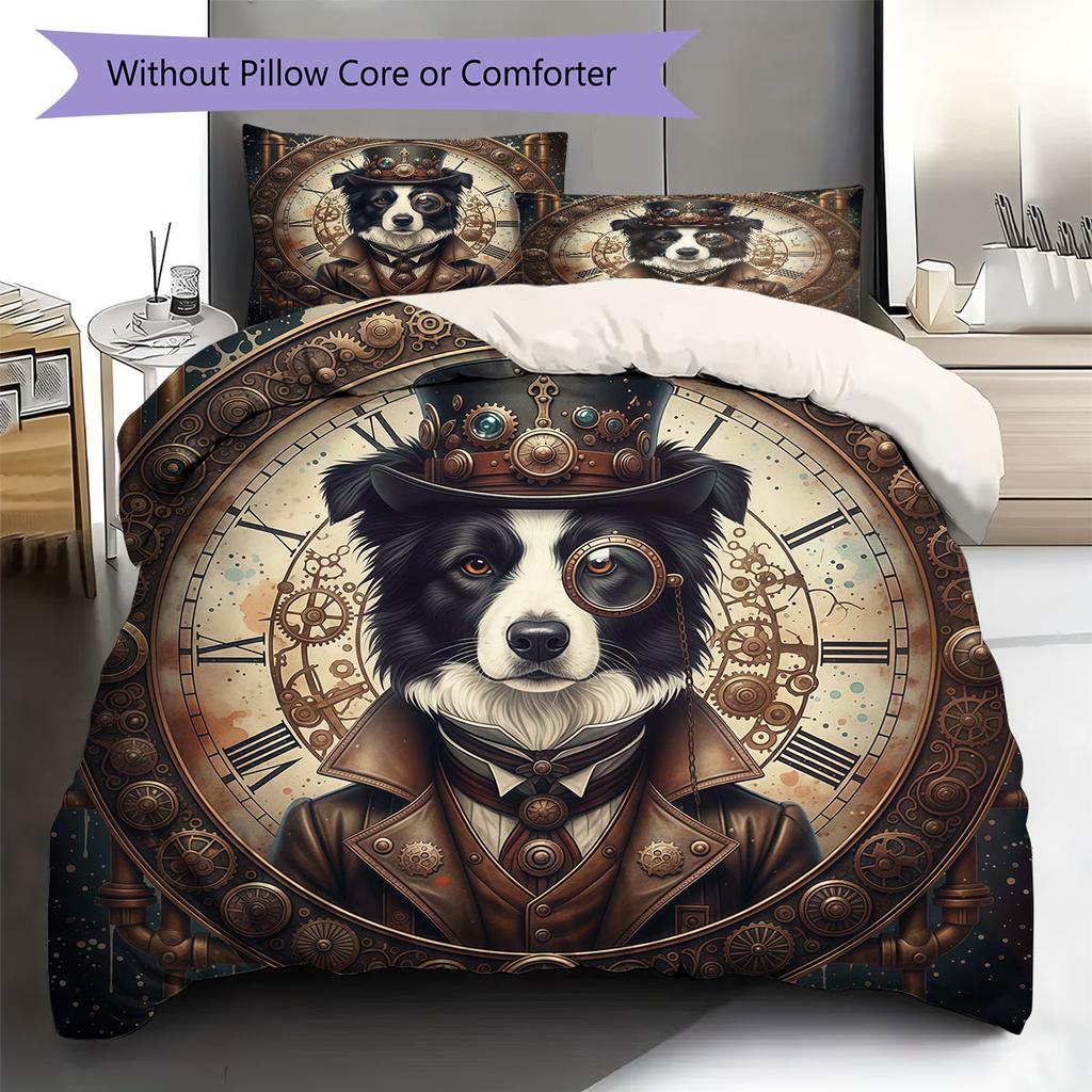 VaporwavePuppy Pattern Bedding Quilt Set Quilt Cover Pillowcase Home Decoration Birthday Gift (1 * duvet cover + 2 * pillowcase, without core)