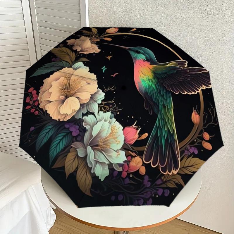 1pc Hummingbird Floral Night Garden Umbrella with Plastic Handle,Suitable for All Seasons Home Travel Outdoor UmbrellaDD410