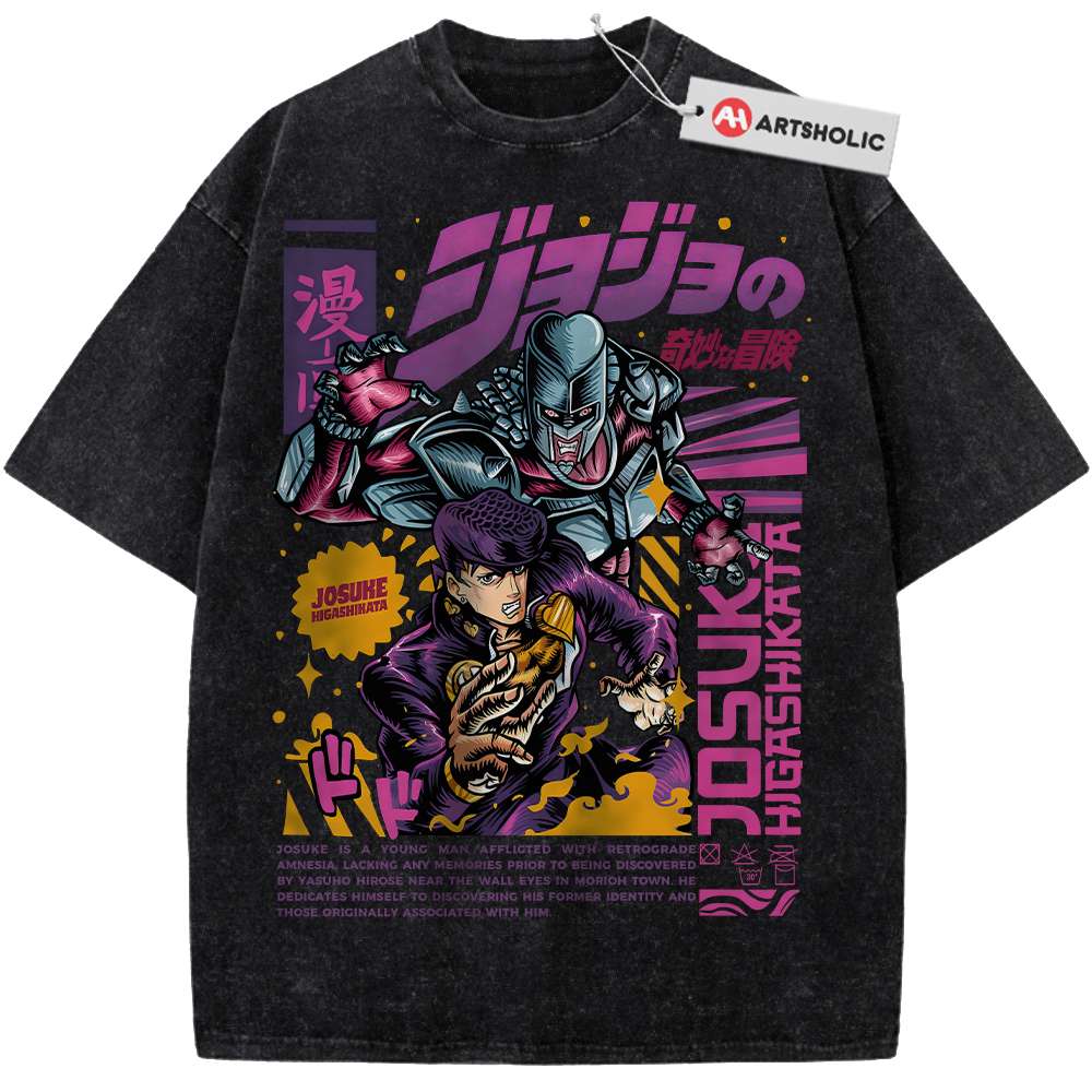 Аниме JoJo's Bizarre Adventure Хигашиката Джоске Винтажная стирка Футболка Мужская Женская Одежда Манга Повседневная Хлопок Короткий Рукав Футболка