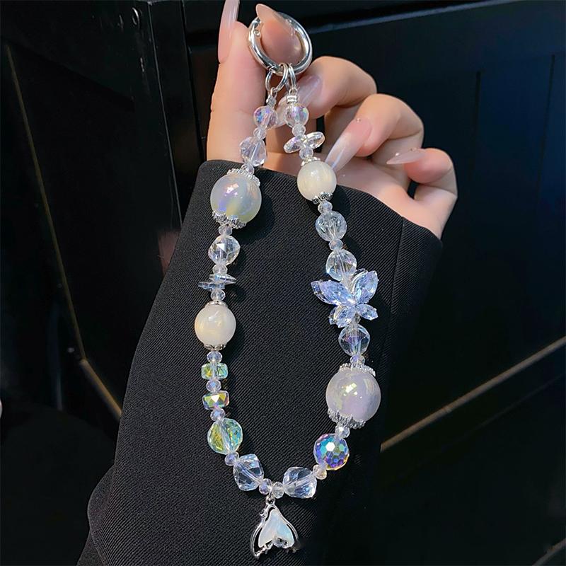Ins Style Mermaid Pendant Beaded Phone Charm Y2K Butterfly Phone Chain Anti Lost Wrist Lanyard Keychain Gifts