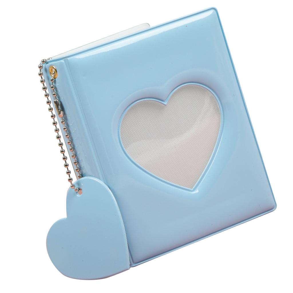 Pockets Photo Album Hollow Heart Cover DIY Making 3in Single Compartment PVC Pure Color Simple Style Picture Book Blue