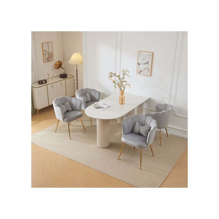 Lot de 4 chaises de salon modernes en velours chaises de salle de bain chaises rembourrées avec dossier en forme de pétale