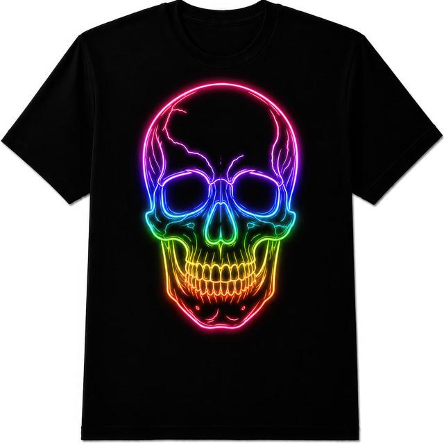 Neon Skull Retro 80s Gothic Skeleton Halloween Biker Gift T Shirt
