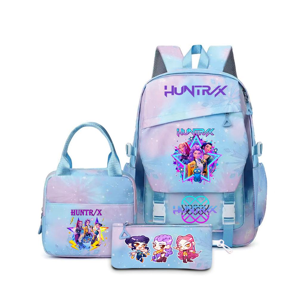 K-Pop Demon Hunter Girl Group Backpack Demon Boy Group Cartoon Anime Lunch Bag Pencil Case Three-Piece Set