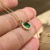 Huitan Temperament Oval Green CZ Pendant Necklace Women Delicate Wedding Party Neck Accessories Newly Fashion Jewelry Fancy Gift