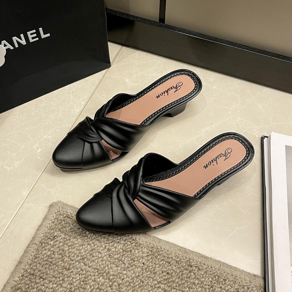 Женские новые летние модные однотонные туфли из ПВХ с острым носком и толстым каблуком, женские сандалии на низком каблуке