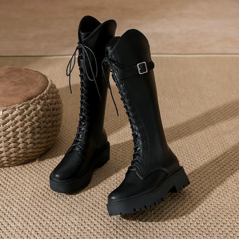 Локомотивные ботинки женские осенне-зимние новые рыцарские ботинки женские на толстой подошве шнуровка женские тонкие высокие ботинки детские