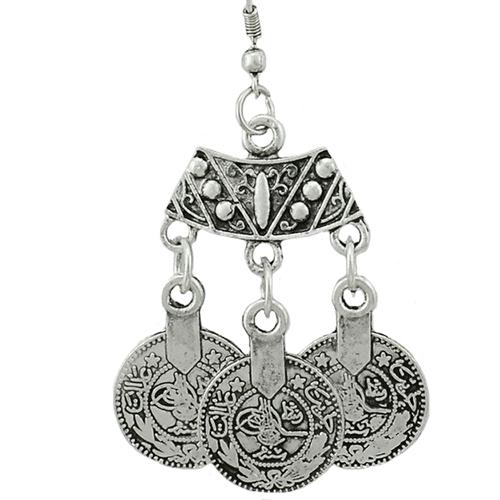 1 пара женских модных этнических украшений, винтажные монеты, длинные висячие серьги на крючках