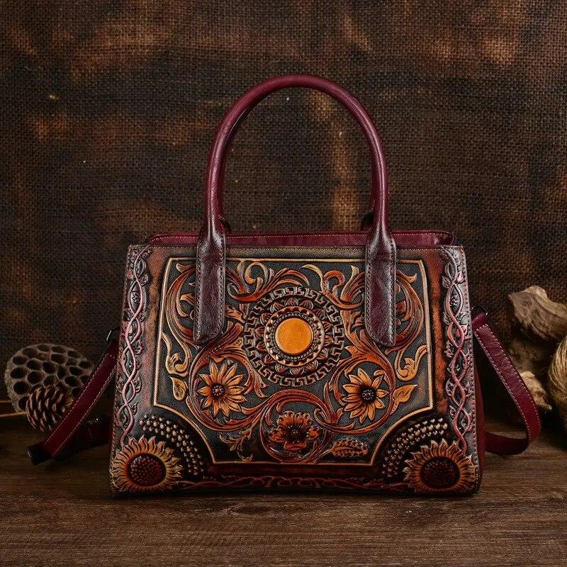 Retro Exquisite Embossed Women's Leather Bag Versatile Large Capacity Shoulder Bags