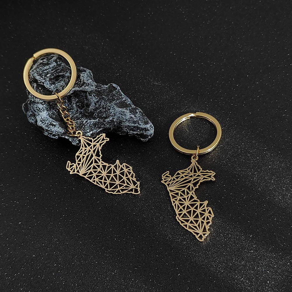 Stainless Steel Peru Map Keychain Maps Pendant Key Chains Ring for Women Men Car Accessories Jewelry Party Gifts Wholesale