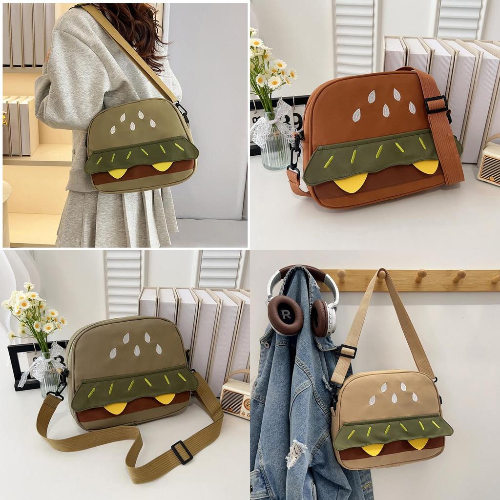 Hamburger Embroidered Cute Girl Crossbody Bag With Zipper For Daily Casual Use