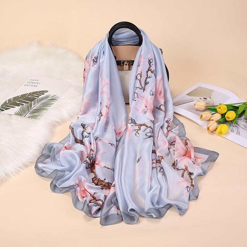 Women Silk Scarf Vincent Van Gogh Oil Painting Apricots Print Shawls Wraps Foulard Femme Long Bandanas Lady Hijab Stole 180*90Cm