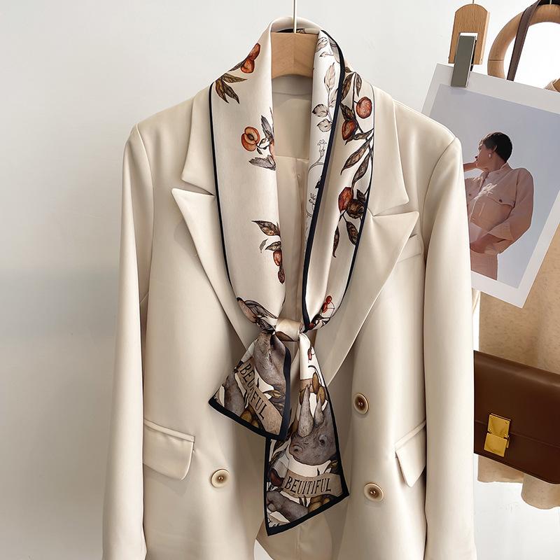 Retro Polka Dots Print Silk Skinny Scarf Women Soft Satin Neckerchief Hairband Lady Headband Bagscarf Female Neck Tie Office