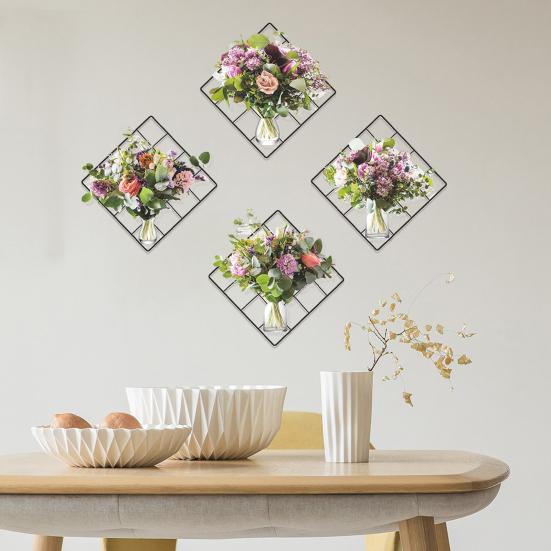 4 шт. моделирование 3D яркий букет цветов вазы сетка декор стены наклейка съемная самоклеящаяся наклейка на стену украшение для офиса и кухни