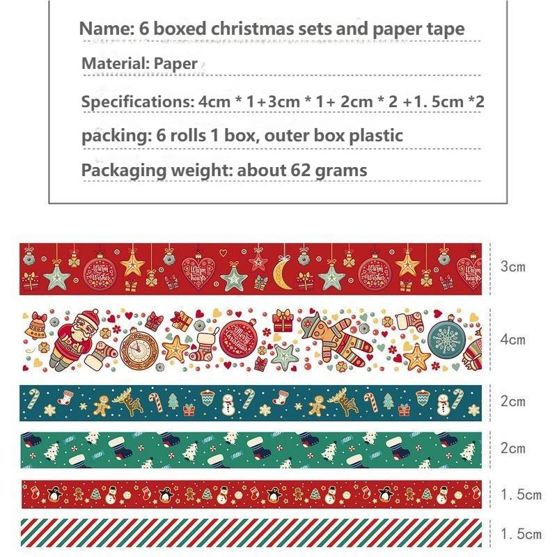 6 Рулонов/Коробка Рождественская Лента Васи Рождественский Подарок Декоративная 3 метра С Рождеством Маскирующая Лента Васи Набор Скрапбукинг Наклейка Этикетка