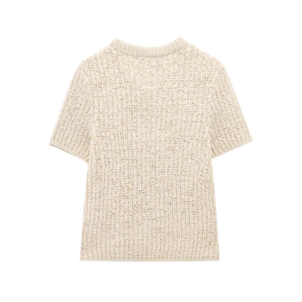 Spring 2025 Women's Fashion: European American Style Transparent Yarn Bow Brooch Cardigan