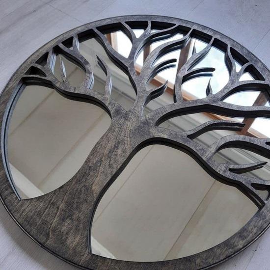 60.96 Cm Wall Hanging Mirror Frame Tree Design for Home Decor Wooden Mirror Panel