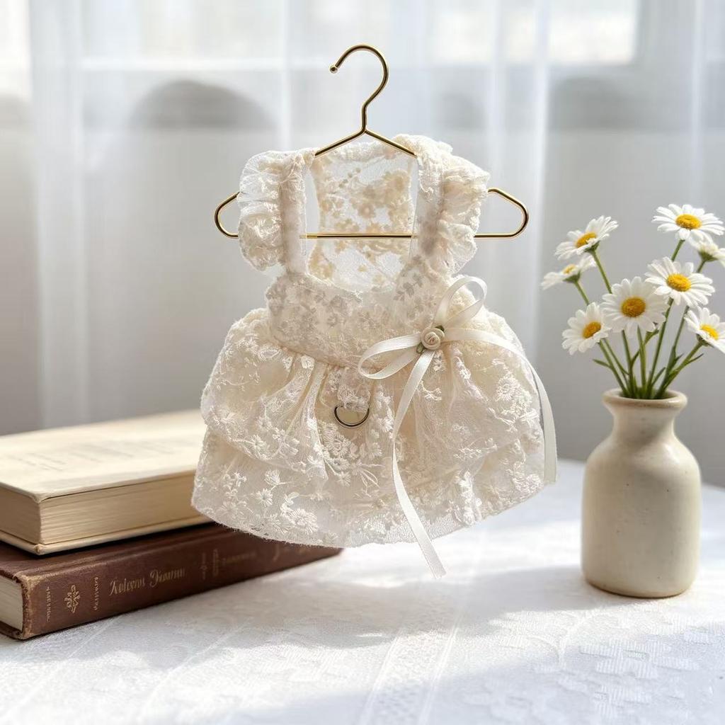 Summer Dog Lace Dress Thin Breathable Cute Embroidered Dog Dress White Mesh Cat and Dog Clothes Small Dog Dress Pet Supplies