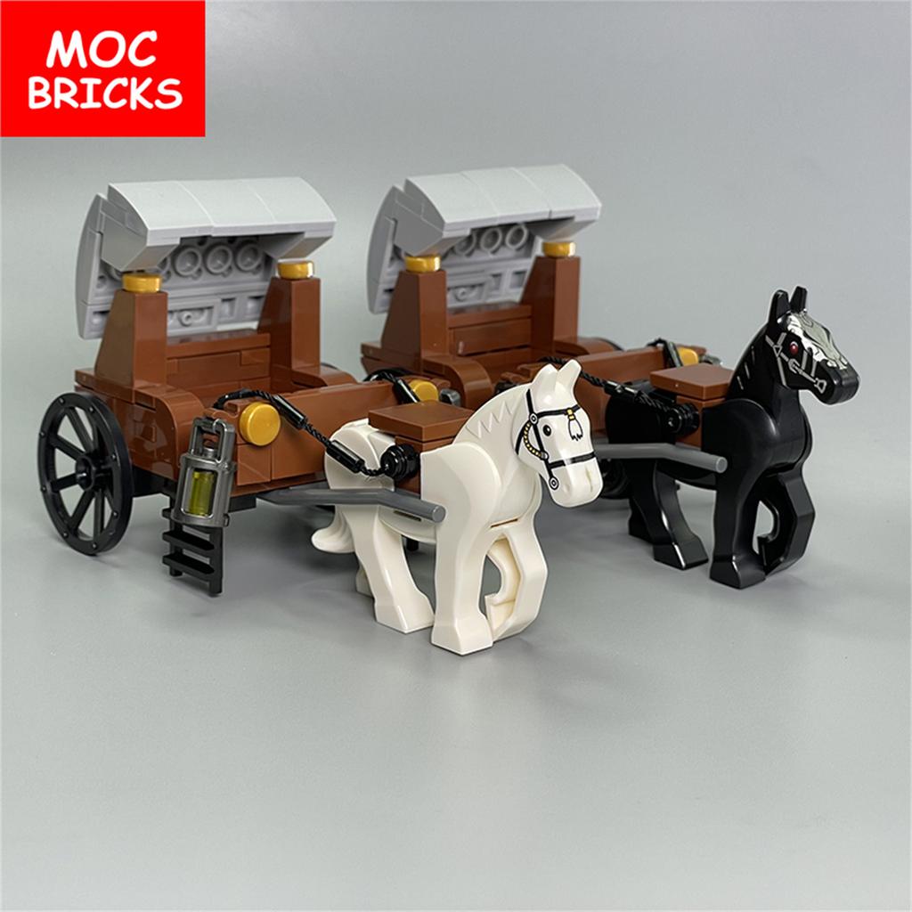 Set  MOC Bricks Middle Ages Carriage Princess Royal Horse Cart Castle Accessories Building Blocks Assemble Children's Toys