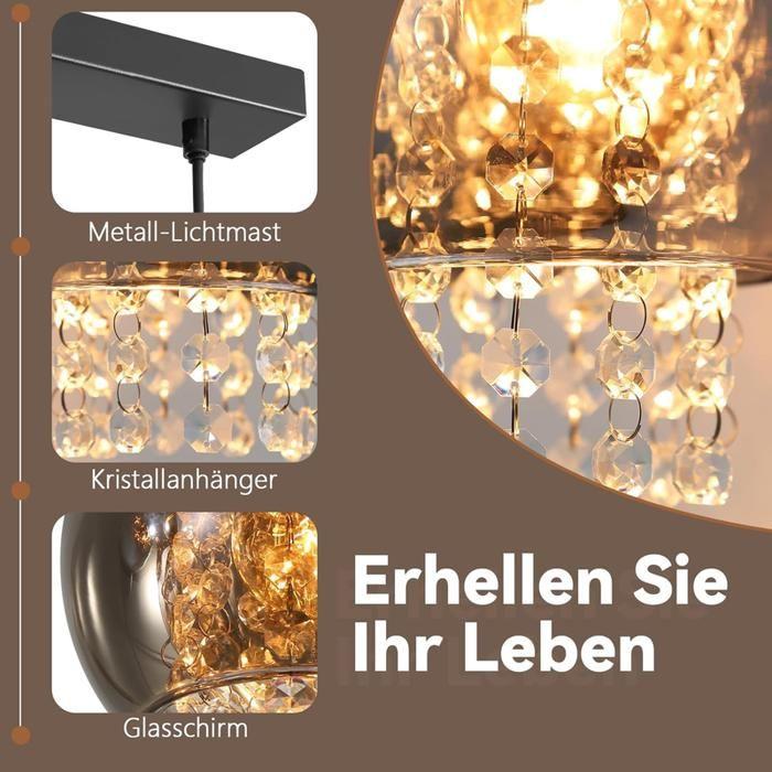 Lampe suspendue - NETTLIFE - 3 flammes - verre noir - métal - culot E27