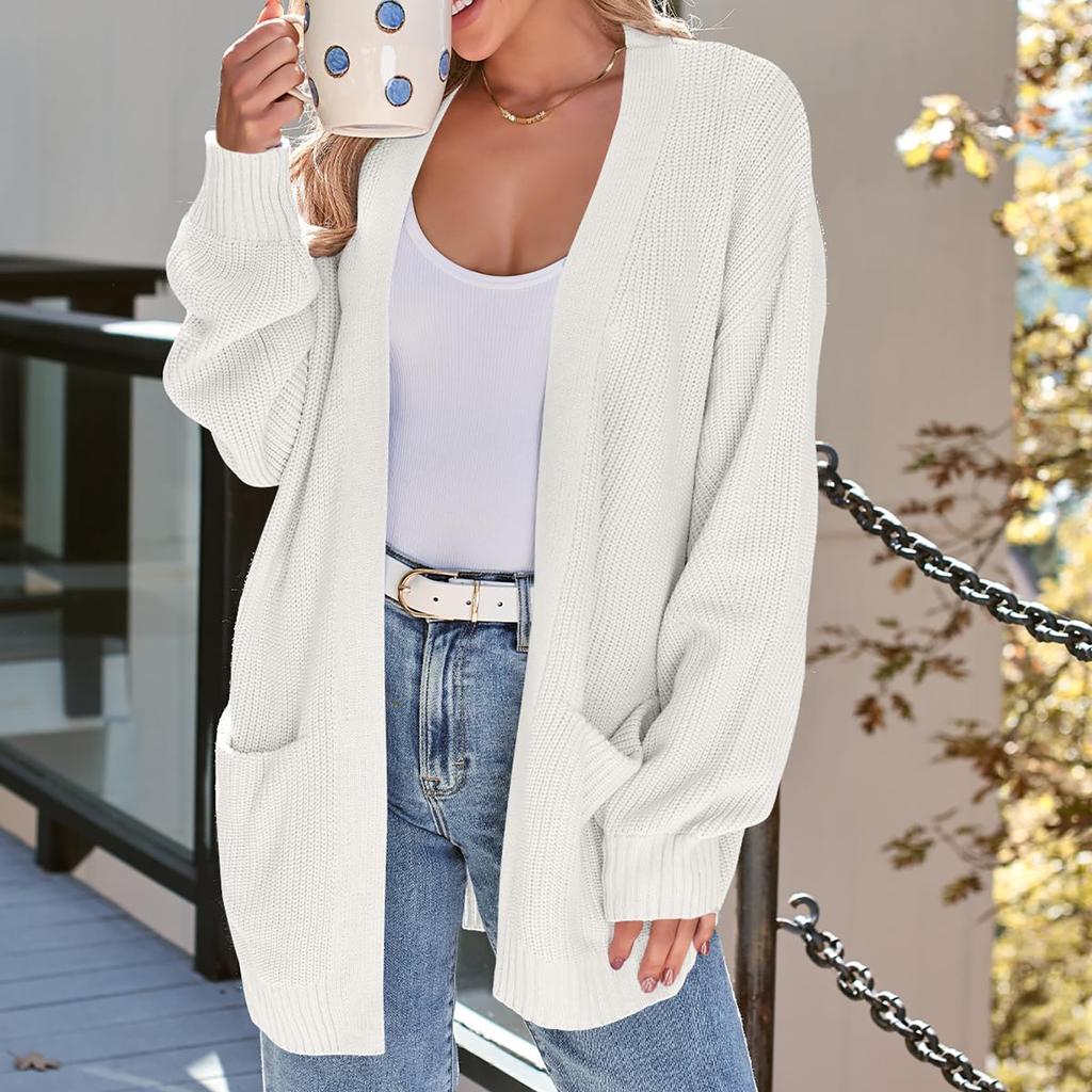 Женский кардиган, вязаный свитер, открытый спереди, повседневный, с длинным рукавом, легкие кардиганы с карманами