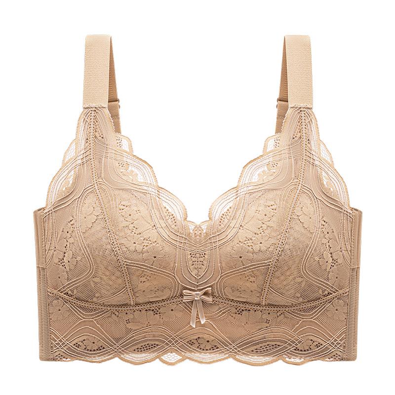 Thin without steel ring honeycomb cup bra, big chest, small display, gathering, breathable, soft support, top support, anti sagging bra
