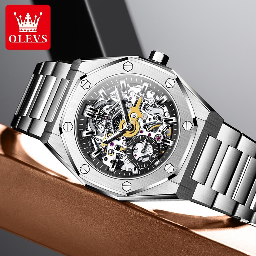 OLEVS 6669 Fully Hollow Automatic Mechanical Wristwatch High-end Luxury Original Men's Watches 30M Waterproof Luminous Man Watch
