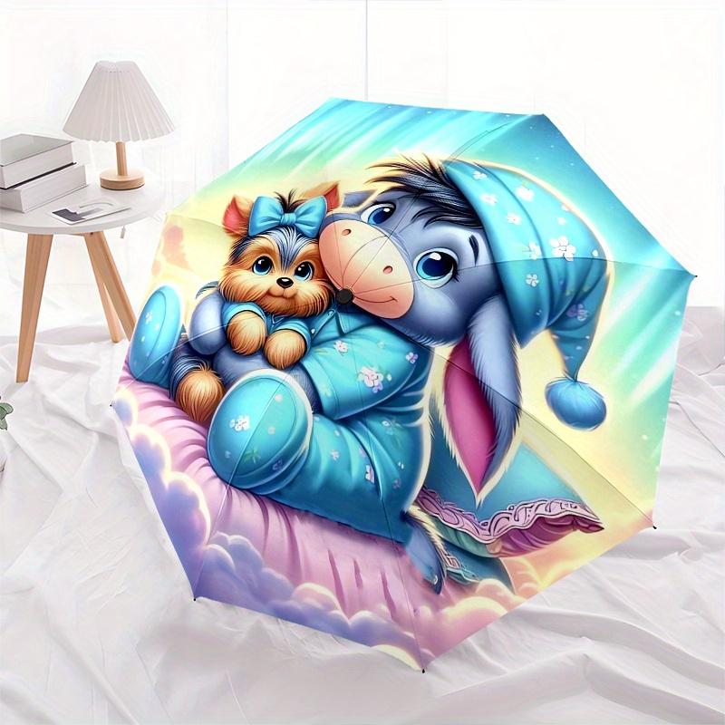 Eeyore Fully automatic themed umbrella - 8 ribs durable iron frame, tri-fold compact design, perfect as a gift, travel umbrella, unisex, com