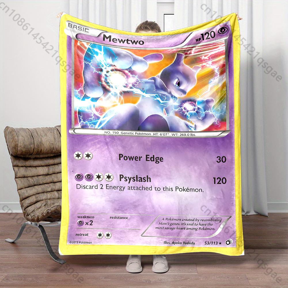 6 Sizes Pokemon Cards Mewtwo Print Blanket Children Adult Blanket Bedroom Living Room Sofa Study Large Size Shawl Blanket Gifts