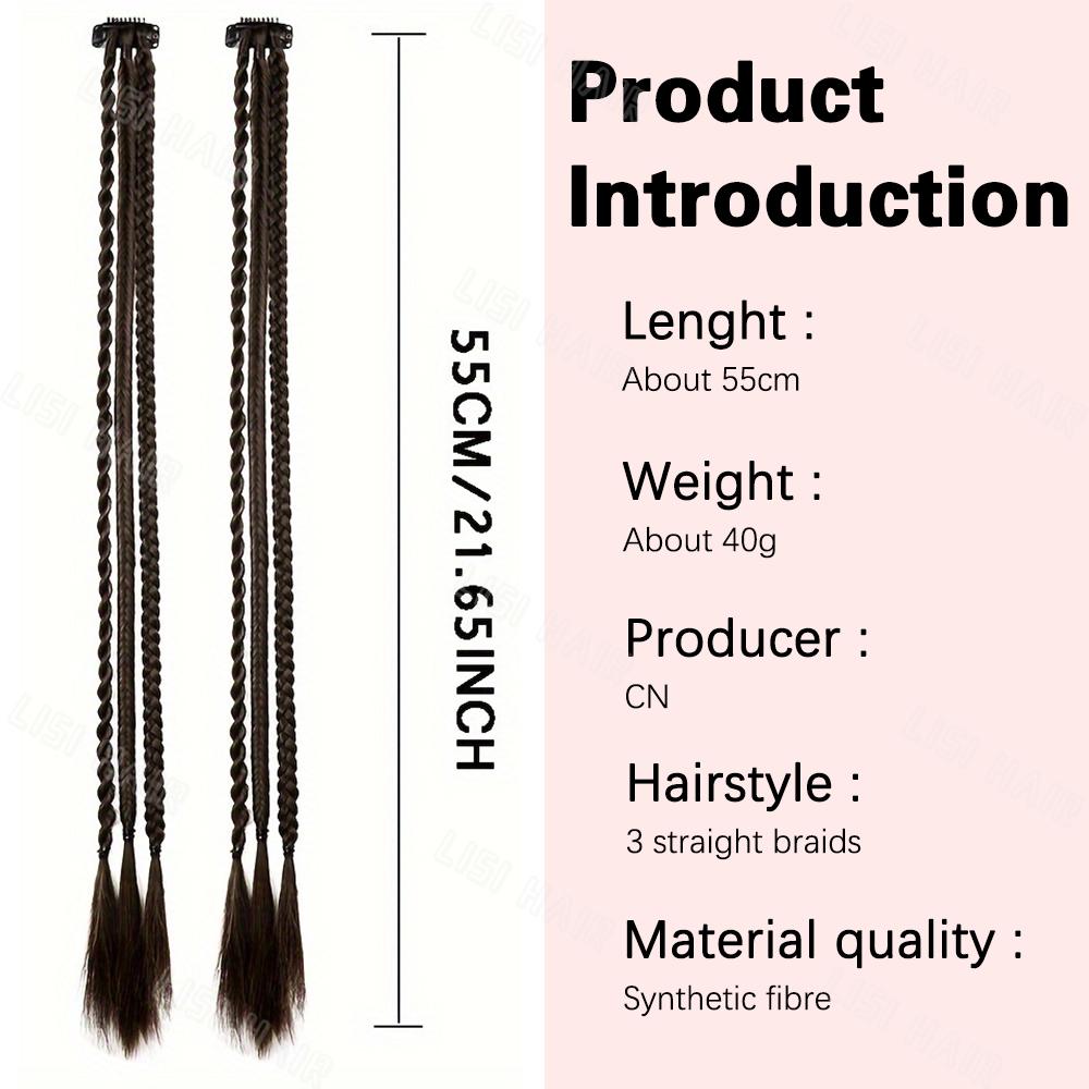 MISS WIG Braid Clip In Hair Extensions 2Pcs Braids Long Synthetic Ponytail Hairpieces Hair Clips Hair Accessories For Women Girls Daily Cosplay