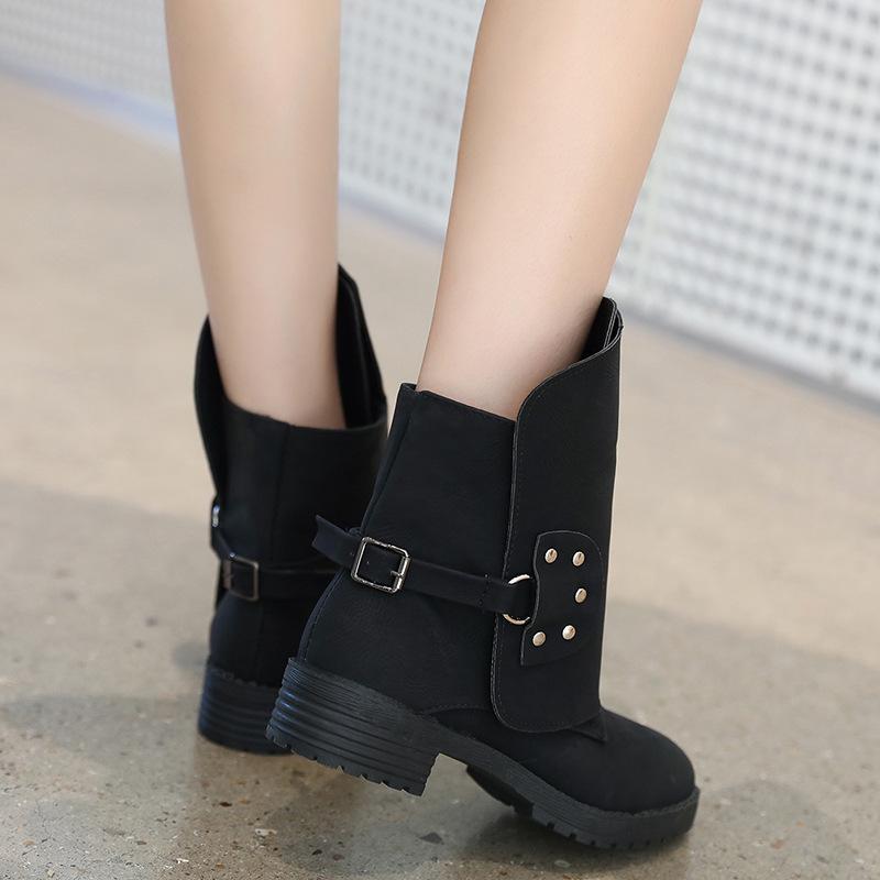 2024 долларов зимой голова высоко с толстым с внешней торговлей отбортовка пряжка ремня два носить короткие сапоги сапоги больших ярдов yujk