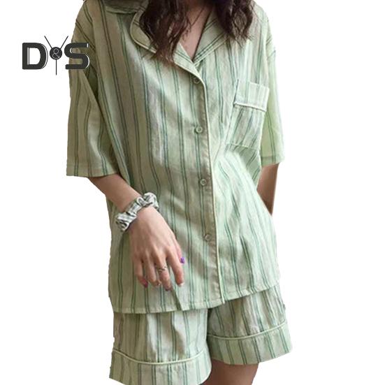 Женский пижамный комплект из 2 шт./компл., контрастный цветной полосатый принт с лацканами, с коротким рукавом, эластичная талия, свободная широкая домашняя одежда, одежда для сна, блузка, шорты, комплект