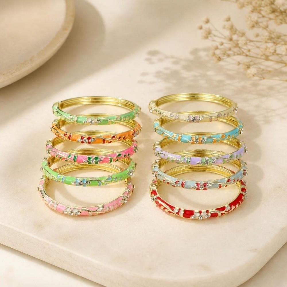 Chinese Style Enamel Flower Bangle Elegant Women's Floral Bracelet Vintage Cloisonne Bangle Bride