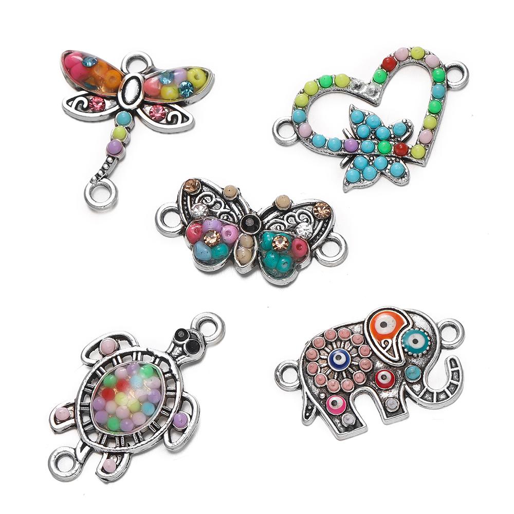 4Pcs Alloy Retro Colored Zircon Drop Oil Pendant Elephant Turtle Pendants For DIY Jewelry Charm Bracelet Handicrafts Accessories