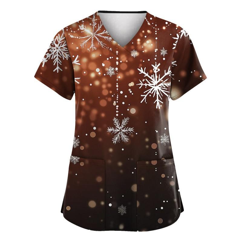3D Snowman Print V-Neck Short Sleeve T-Shirt Women Men Casual Workwear Comfort Fit 2025