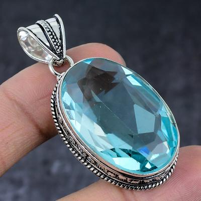 Подвеска из серебра 925 пробы с драгоценным камнем Swiss Blue Topaz, 2,09 дюйма, C6Q65
